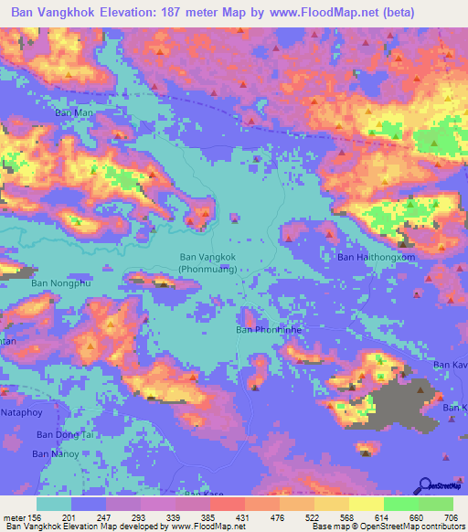 Ban Vangkhok,Laos Elevation Map