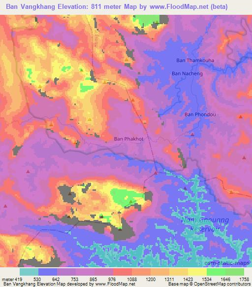 Ban Vangkhang,Laos Elevation Map