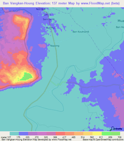 Ban Vangkan-Houng,Laos Elevation Map