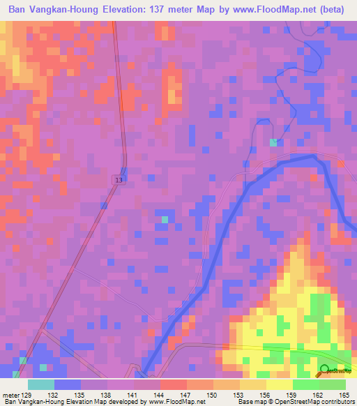 Ban Vangkan-Houng,Laos Elevation Map