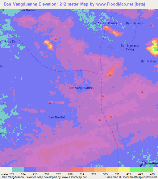 Ban Vangduanha,Laos Elevation Map