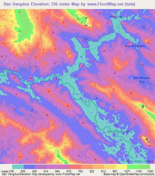 Ban Vangdua,Laos Elevation Map