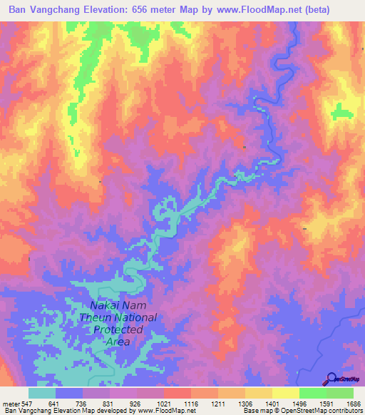 Ban Vangchang,Laos Elevation Map