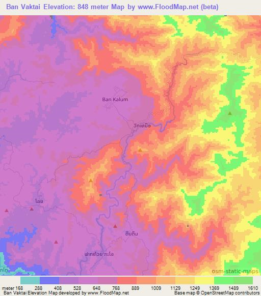 Ban Vaktai,Laos Elevation Map