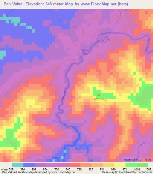 Ban Vaktai,Laos Elevation Map