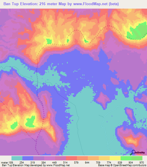 Ban Tup,Laos Elevation Map