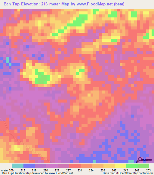 Ban Tup,Laos Elevation Map