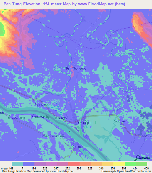 Ban Tung,Laos Elevation Map