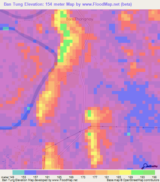 Ban Tung,Laos Elevation Map