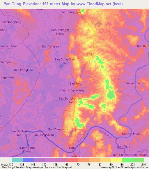 Ban Tung,Laos Elevation Map