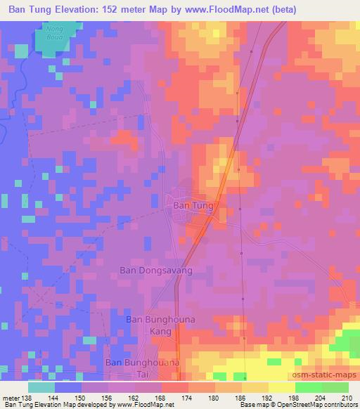 Ban Tung,Laos Elevation Map