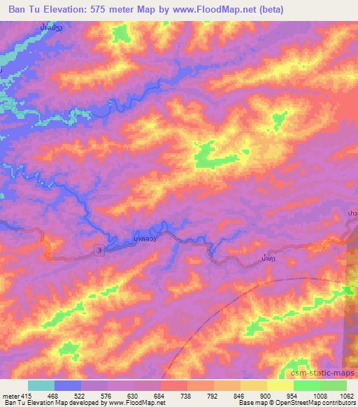 Ban Tu,Laos Elevation Map