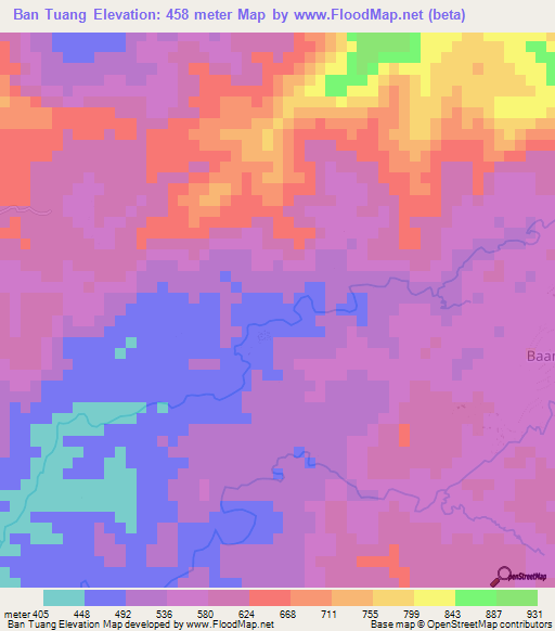 Ban Tuang,Laos Elevation Map