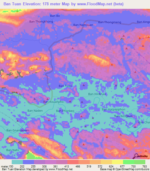 Ban Tuan,Laos Elevation Map