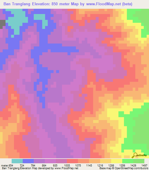 Ban Tranglang,Laos Elevation Map