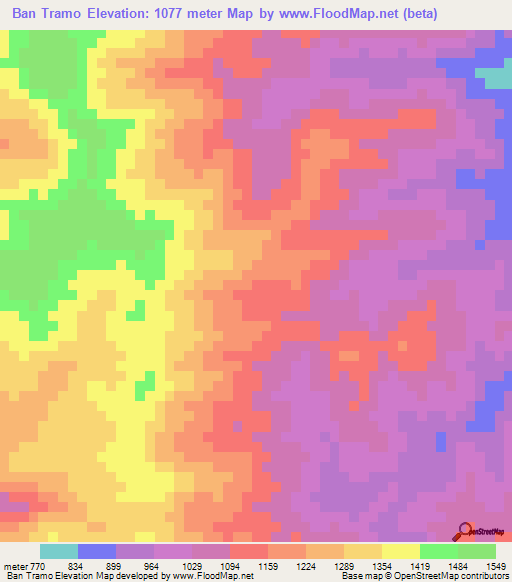 Ban Tramo,Laos Elevation Map