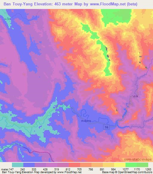 Ban Touy-Yang,Laos Elevation Map