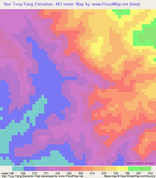 Ban Touy-Yang,Laos Elevation Map