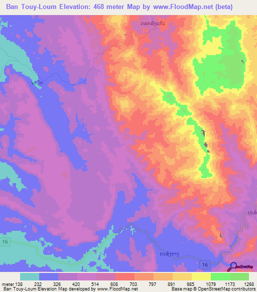 Ban Touy-Loum,Laos Elevation Map