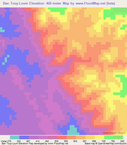 Ban Touy-Loum,Laos Elevation Map