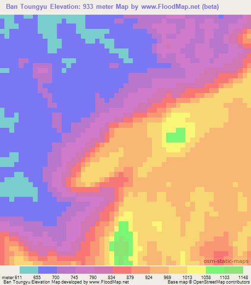 Ban Toungyu,Laos Elevation Map