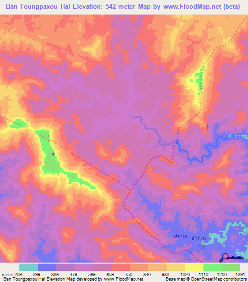 Ban Toungpaxou Hai,Laos Elevation Map