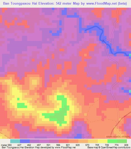 Ban Toungpaxou Hai,Laos Elevation Map