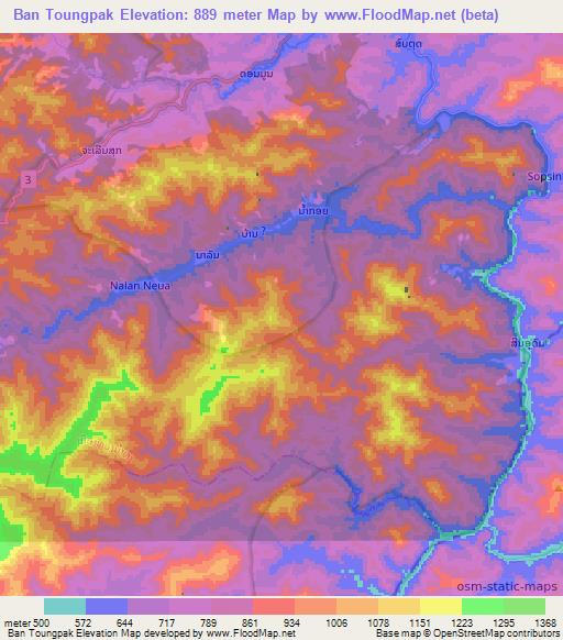 Ban Toungpak,Laos Elevation Map