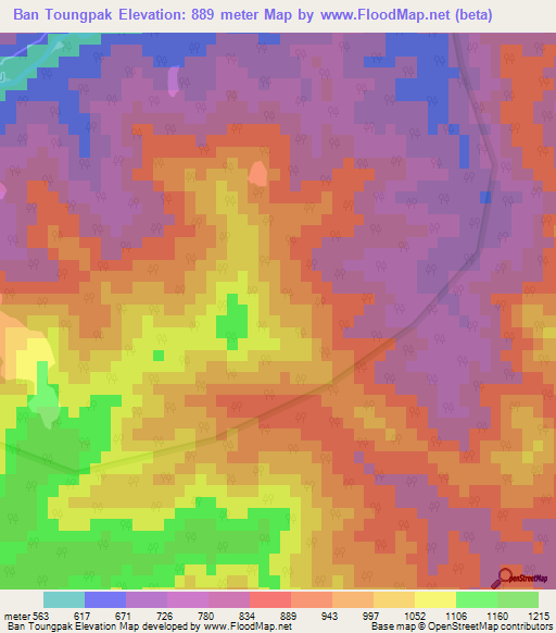 Ban Toungpak,Laos Elevation Map