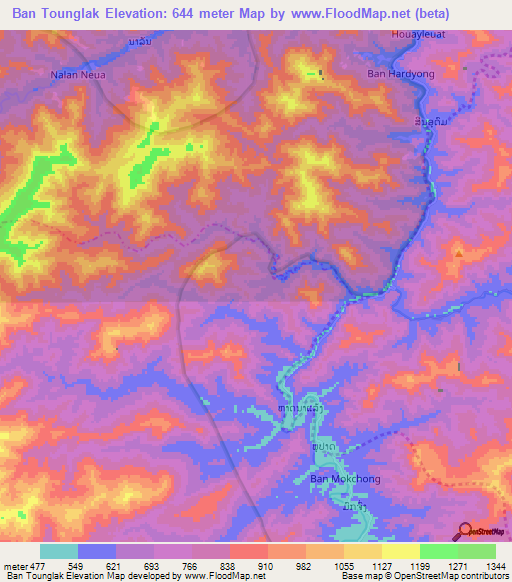 Ban Tounglak,Laos Elevation Map