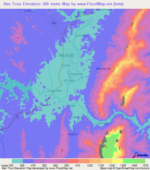 Ban Toun,Laos Elevation Map