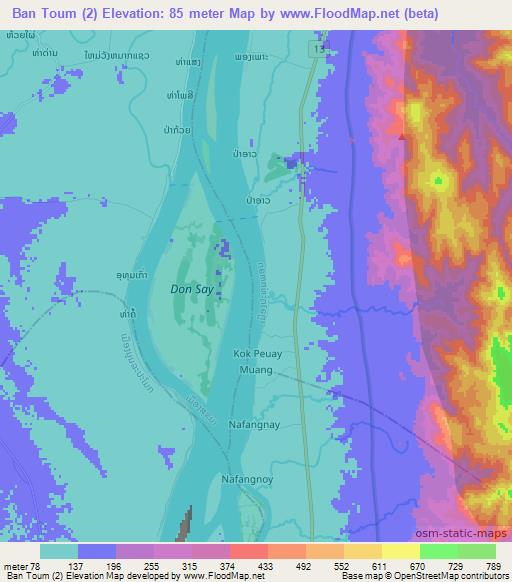 Ban Toum (2),Laos Elevation Map