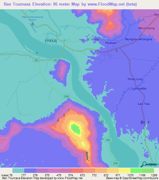 Ban Toumaxa,Laos Elevation Map