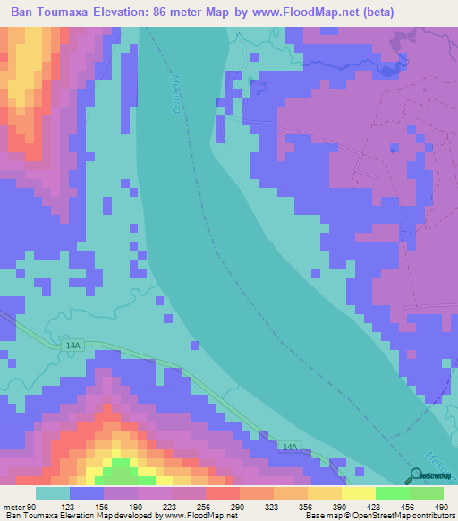 Ban Toumaxa,Laos Elevation Map