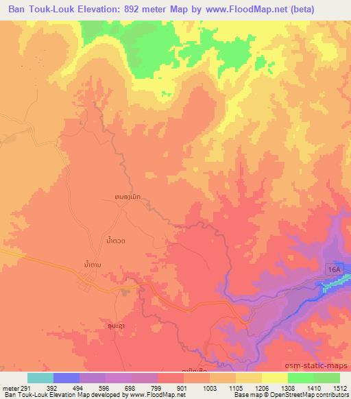 Ban Touk-Louk,Laos Elevation Map