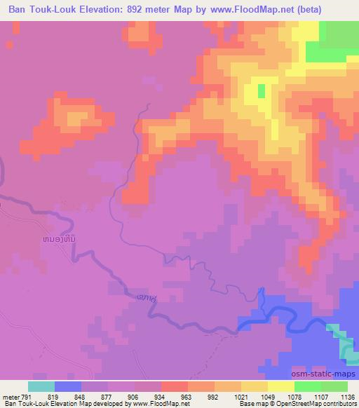 Ban Touk-Louk,Laos Elevation Map