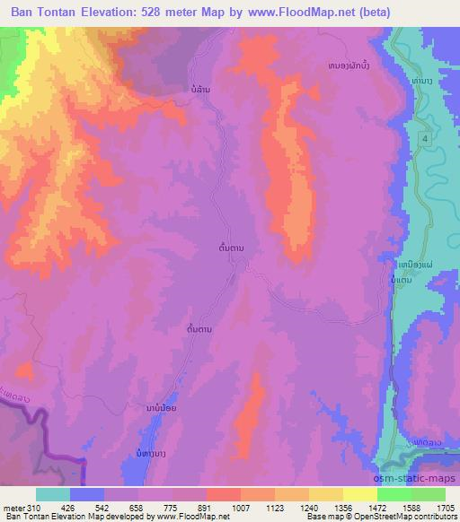 Ban Tontan,Laos Elevation Map