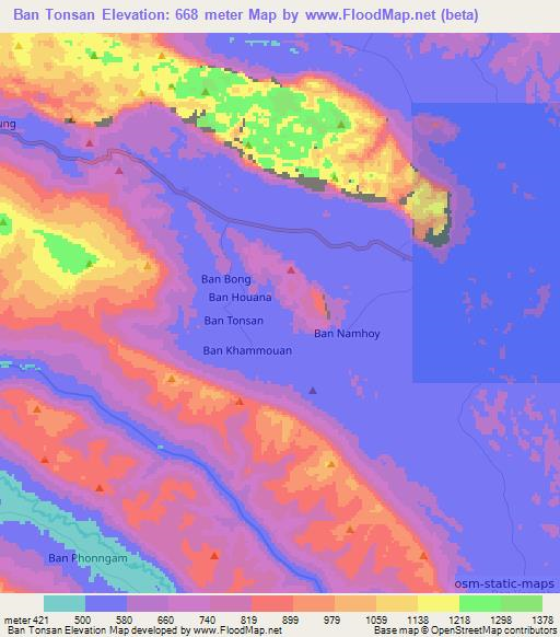 Ban Tonsan,Laos Elevation Map