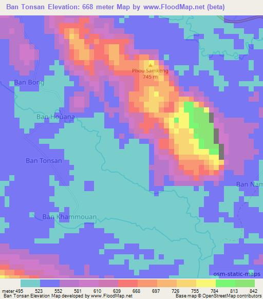 Ban Tonsan,Laos Elevation Map