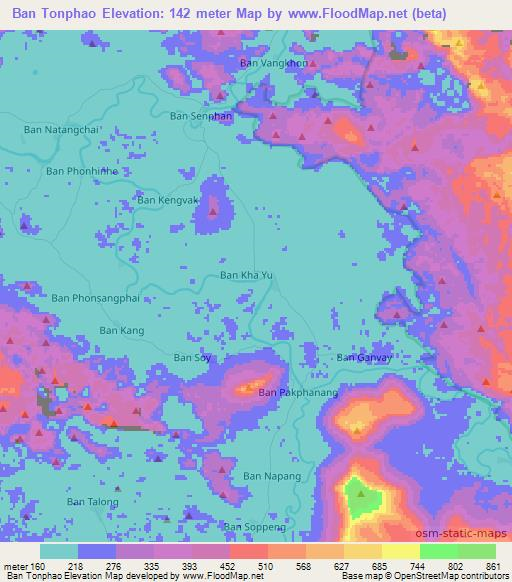 Ban Tonphao,Laos Elevation Map