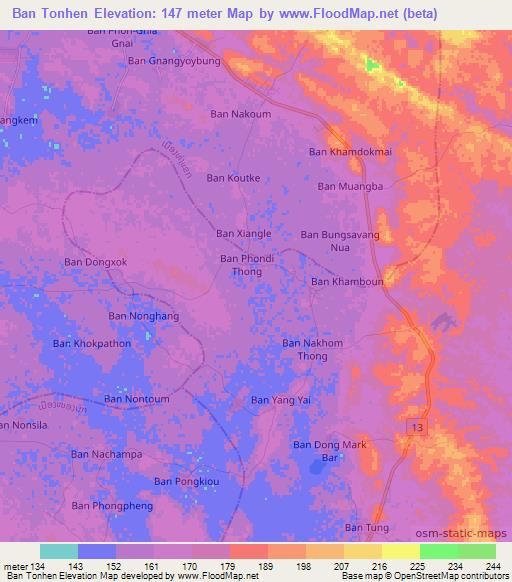 Ban Tonhen,Laos Elevation Map