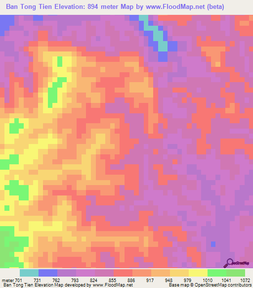 Ban Tong Tien,Laos Elevation Map