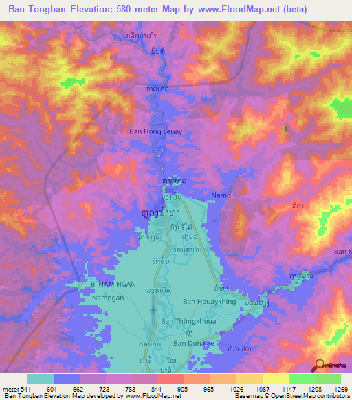 Ban Tongban,Laos Elevation Map