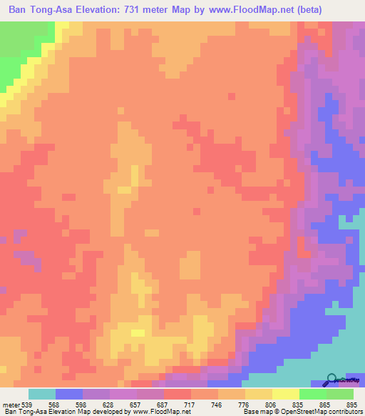 Ban Tong-Asa,Laos Elevation Map