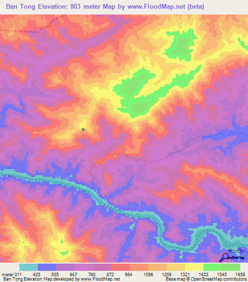 Ban Tong,Laos Elevation Map