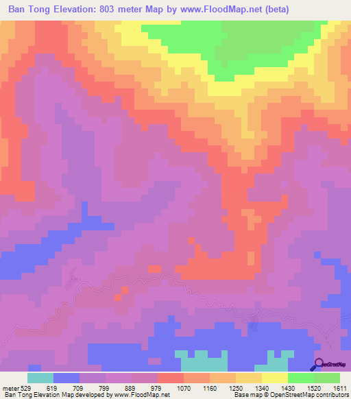 Ban Tong,Laos Elevation Map