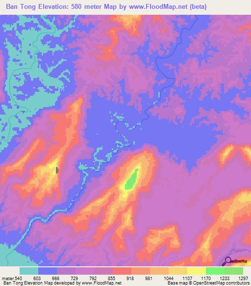 Ban Tong,Laos Elevation Map