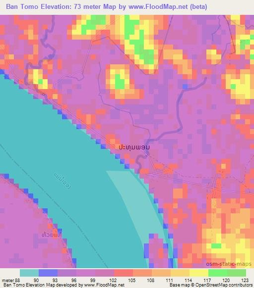 Ban Tomo,Laos Elevation Map