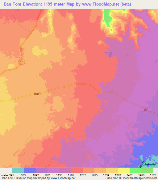 Ban Tom,Laos Elevation Map