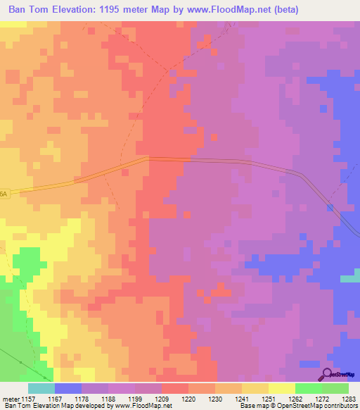 Ban Tom,Laos Elevation Map